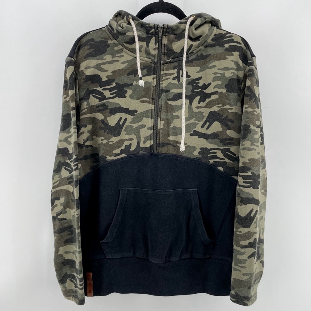 & Ampersand ¼ Zip Hooded Sweatshirt Green Camo Colorblock M